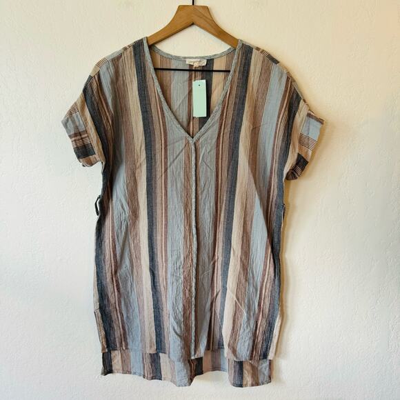 💚 Mystree | stripe v neck tunic top - Picture 1 of 3